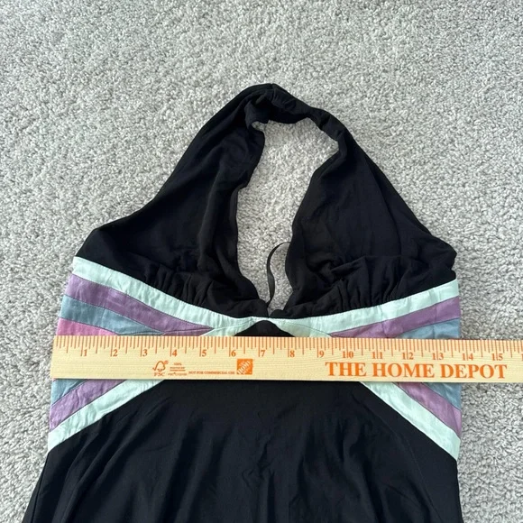 Vntg Bebe Halterneck Black Dress Satin Accents Size M Asymmetrical Babydoll Y2K - Picture 7 of 9